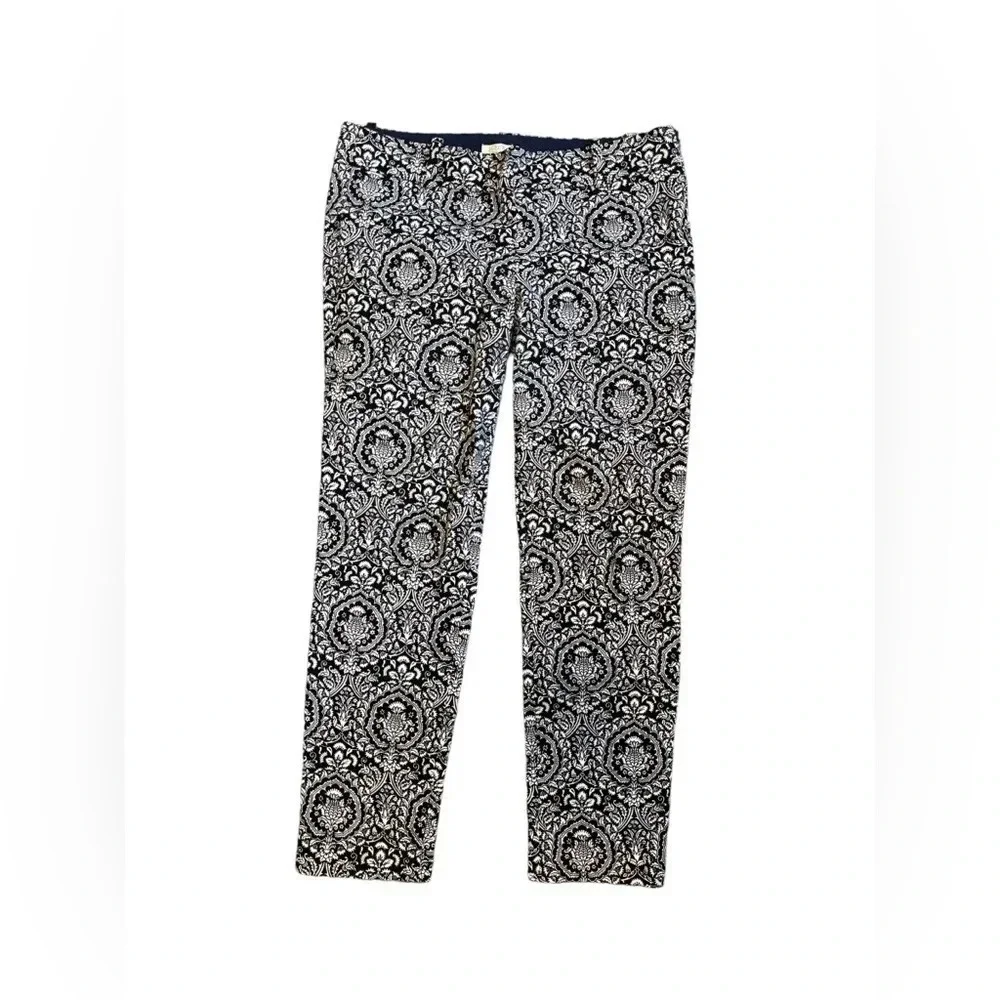 J.Crew Navy White Paisley Cropped Tapered Pants Stretch Size 2 Petite